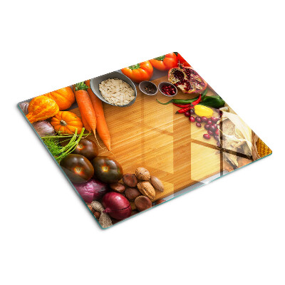 Planche à découper en verre Thème des légumes et des fruits