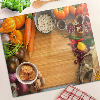 Planche à découper en verre Thème des légumes et des fruits