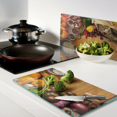 Planche à découper en verre Thème des légumes et des fruits