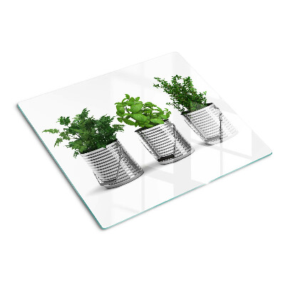 Planche à découper en verre Plantes dans des pots en métal