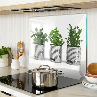 Planche à découper en verre Plantes dans des pots en métal