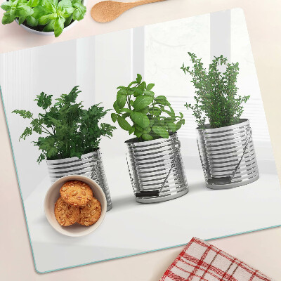 Planche à découper en verre Plantes dans des pots en métal