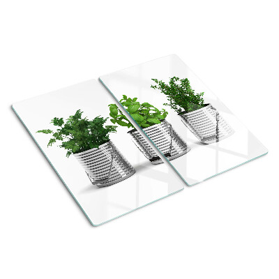 Planche à découper en verre Plantes dans des pots en métal