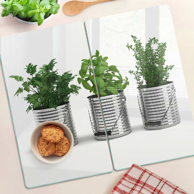 Planche à découper en verre Plantes dans des pots en métal