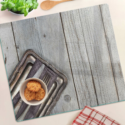 Planche à découper verre Couverts rustiques sur fond de bois