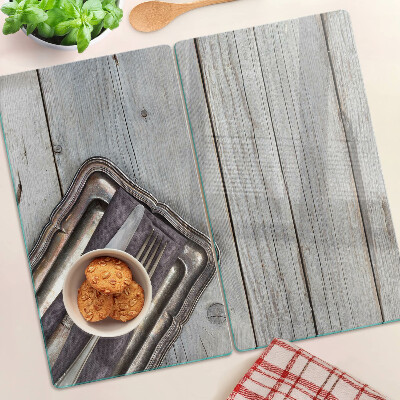 Planche à découper verre Couverts rustiques sur fond de bois