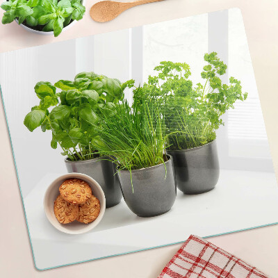 Planche à découper en verre Herbes en pots