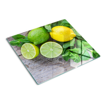 Planche à découper verre Citrons et citrons verts à la menthe