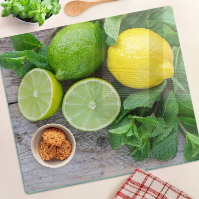 Planche à découper verre Citrons et citrons verts à la menthe