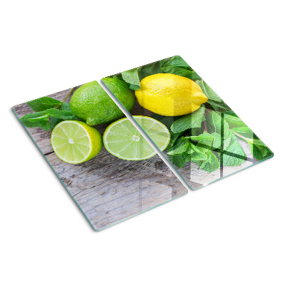 Planche à découper verre Citrons et citrons verts à la menthe