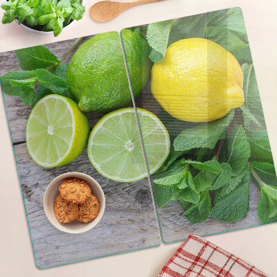 Planche à découper verre Citrons et citrons verts à la menthe