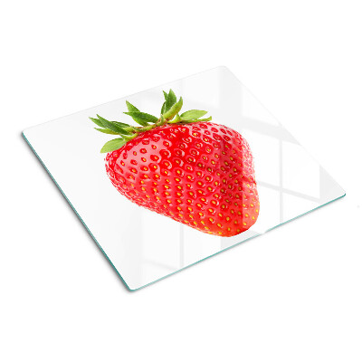 Planche à découper verre Fraise sur fond blanc