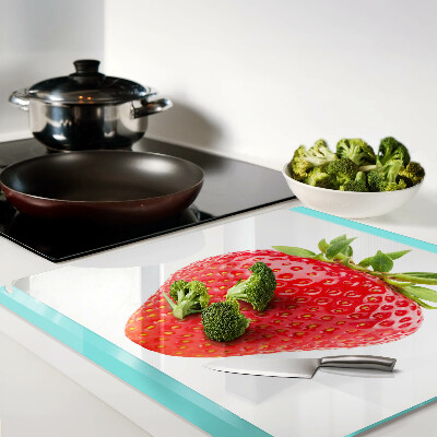 Planche à découper verre Fraise sur fond blanc