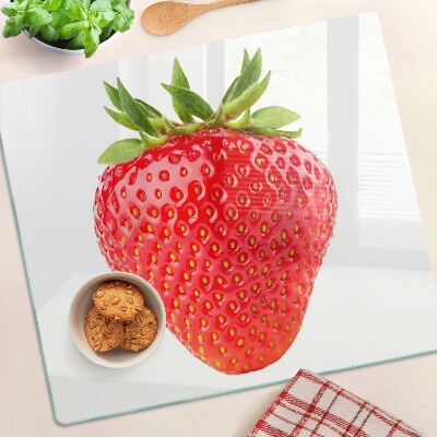 Planche à découper verre Fraise sur fond blanc