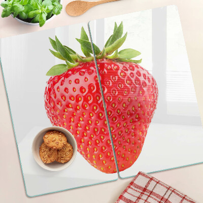 Planche à découper verre Fraise sur fond blanc
