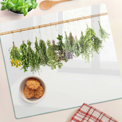 Planche à découper en verre Herbes séchées sur une ficelle