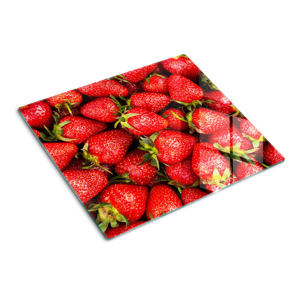 Planche à découper verre Fraises sur fond rouge