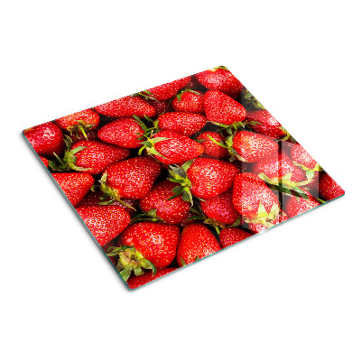 Planche à découper verre Fraises sur fond rouge