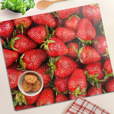 Planche à découper verre Fraises sur fond rouge