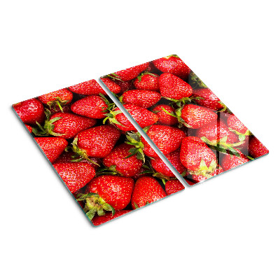 Planche à découper verre Fraises sur fond rouge