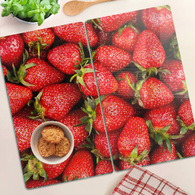 Planche à découper verre Fraises sur fond rouge
