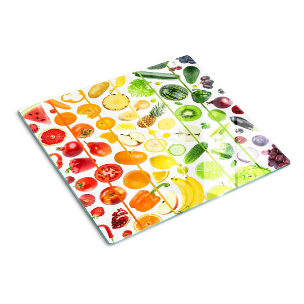 Planche à découper en verre Fruits et légumes aux couleurs de l'arc-en-ciel