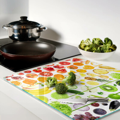 Planche à découper en verre Fruits et légumes aux couleurs de l'arc-en-ciel