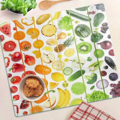 Planche à découper en verre Fruits et légumes aux couleurs de l'arc-en-ciel
