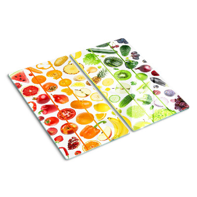 Planche à découper en verre Fruits et légumes aux couleurs de l'arc-en-ciel