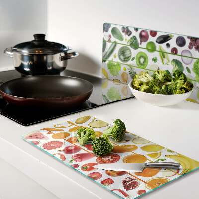 Planche à découper en verre Fruits et légumes aux couleurs de l'arc-en-ciel