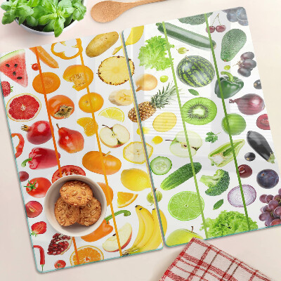 Planche à découper en verre Fruits et légumes aux couleurs de l'arc-en-ciel