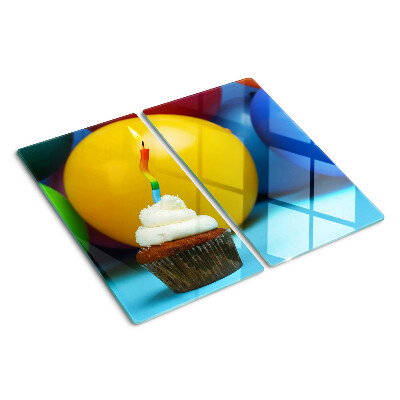Planche à découper en verre Cupcake d'anniversaire avec des ballons