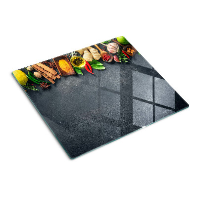 Planche à découper en verre Épices et ingrédients de cuisine