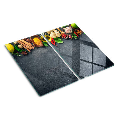 Planche à découper en verre Épices et ingrédients de cuisine
