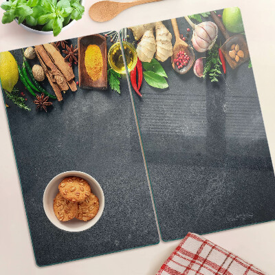 Planche à découper en verre Épices et ingrédients de cuisine