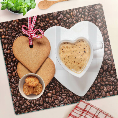Planche à découper verre Café avec un cœur et des biscuits