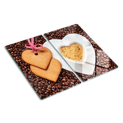 Planche à découper verre Café avec un cœur et des biscuits