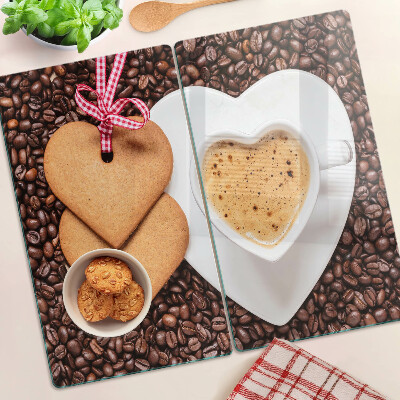 Planche à découper verre Café avec un cœur et des biscuits
