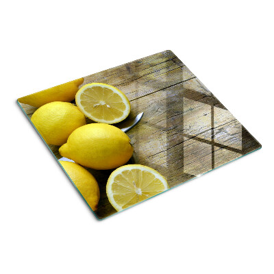 Planche à découper verre Citrons sur fond de bois