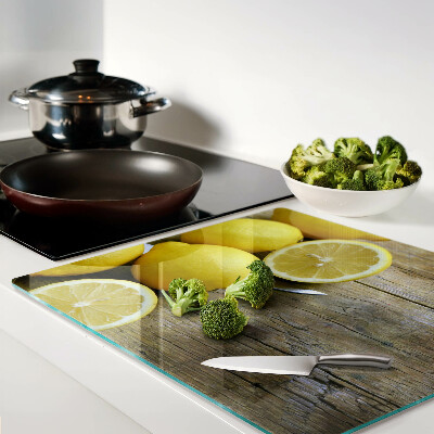 Planche à découper verre Citrons sur fond de bois