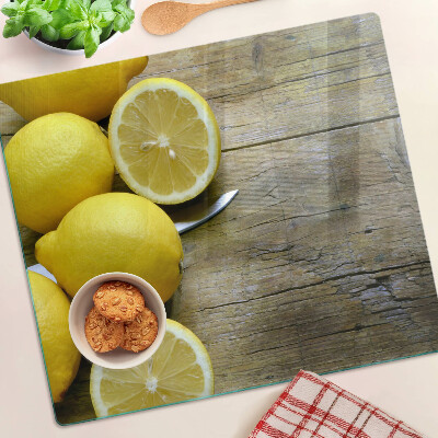 Planche à découper verre Citrons sur fond de bois