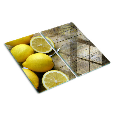 Planche à découper verre Citrons sur fond de bois