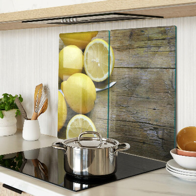 Planche à découper verre Citrons sur fond de bois