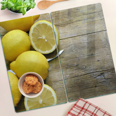 Planche à découper verre Citrons sur fond de bois