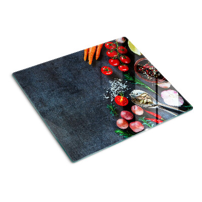 Planche à découper en verre Légumes et épices sur fond sombre