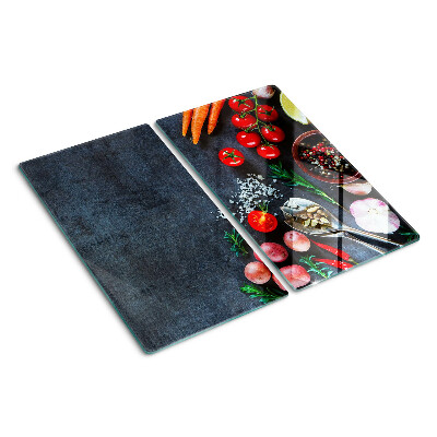 Planche à découper en verre Légumes et épices sur fond sombre
