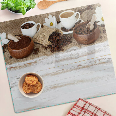 Planche à découper en verre Café et grains de café