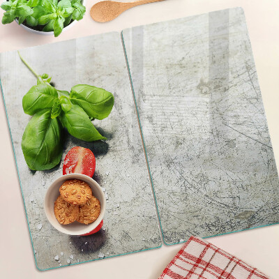 Planche à découper en verre Tomates au basilic et au sel