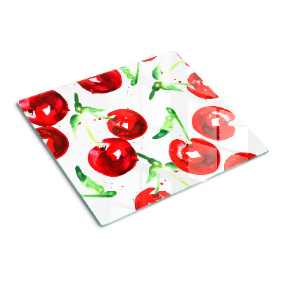 Planche à découper verre Cerises rouges sur fond blanc