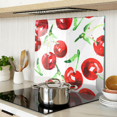 Planche à découper verre Cerises rouges sur fond blanc